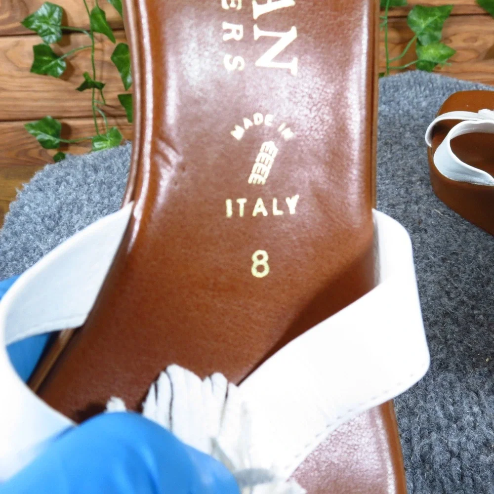 Italian Shoemakers Womens Floral‎ Wedge Sandals Size 8 Summer Slide White Brown